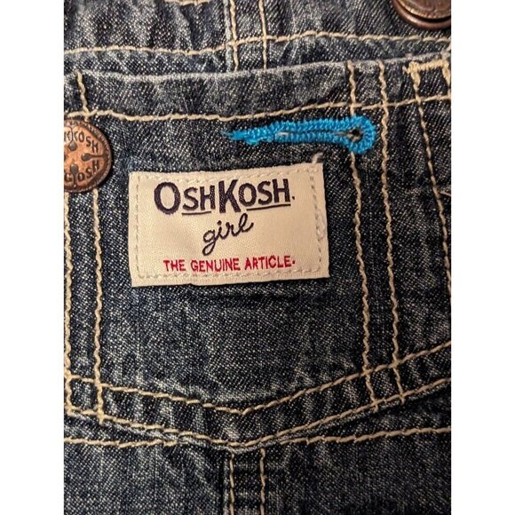 OshKosh Girl Denim Vestbak Overall Dress Blue Floral & Plaid Tiered Skirt 9M - Picture 2 of 8